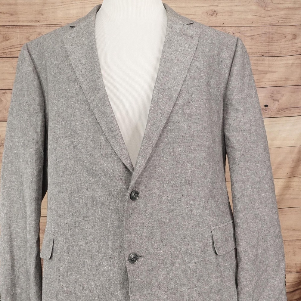 Stafford Sport Coat Mens 52R Gray Linen Cotton Classic Fit 2 Button Notch